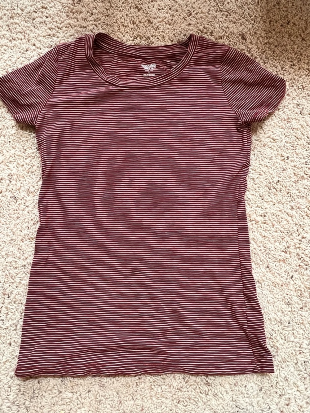 Mossimo Supply Co. Burgundy and White Striped Short Sleeve Tee